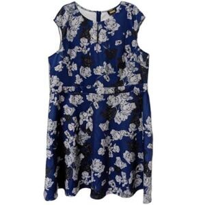 Alexia Admor Dress Fit & Flare Mini Cap Sleeve Blue Floral Size 3X‎